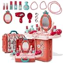 CHARVI Beauty Makeup Kit for Doll Girls Multicolor Cosmetic Set 2 in 1 Vanity Table Portable Trolley Pretend Play Set Toy with Make Up Accessories for Kids Plastic (Makeup Bag)