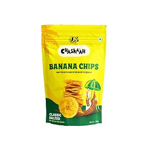 chaskaah banana chips classic style 100g  kerala banana chips yellow  no msg  jain  classic flavour  healthy