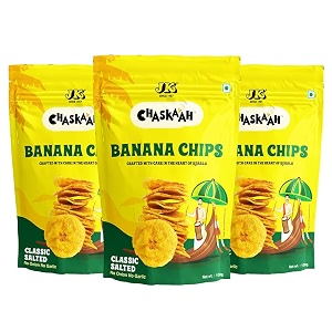 chaskaah banana chips classic style 300g  kerala banana chips yellow  no msg  jain  classic flavour  healthy