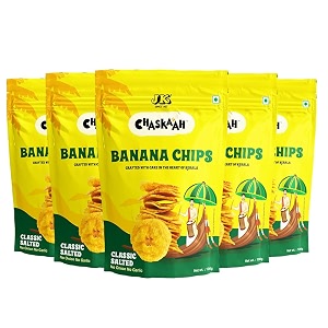 chaskaah banana chips classic style 500g  kerala banana chips yellow  no msg  jain  classic flavour  healthy