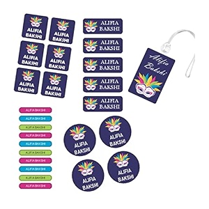 chatterbox labeling solutions personalised waterproof stickers amp labels - 26 pieces -masquerade design