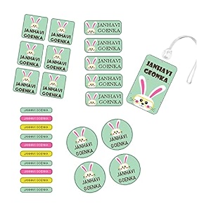 chatterbox personalised waterproof stickers amp labels - 26 pieces -bunny design