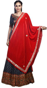 chaukhat velvet embellished floral print embroidered women dupatta