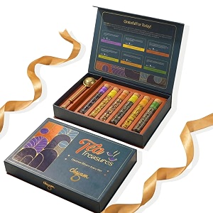 chayam luxury assorted tea gift set with brass infuser  wellness gift box with 6 flavours in glass tubes 100g  chamomile lavender vanilla spearmint turmeric cinnamon himalayan green tea  gift for corporate gifting house warming birthdays anniversaries