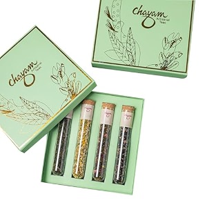 chayam green tea gift box  80g 40 cups  pack of 25  exotic loose leaf set  4 flavours  moroccan mint chamomile turmeric himalayan green  herbal gift for tea lovers