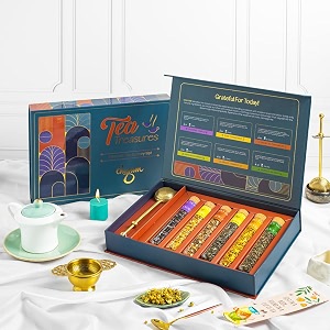 chayam luxury tea gift set bulk pack 20 boxes  festive amp corporate gifting  6 wellness flavours with brass infuser  tea in glass tubes