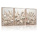 CHDITB 3D Textured Wheat Floral Wall ArtNeutral
