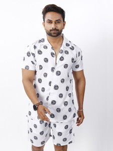 CHEAPSHIRTS Men Printed White Night Suit Set