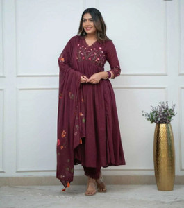 CHECHI Embroidered Kurta Palazzo Dupatta Set
