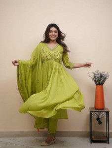 CHECHI Embroidered Kurta Palazzo Dupatta Set