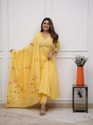 CHECHI Embroidered Kurta Palazzo Dupatta Set
