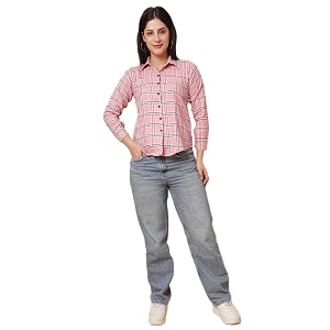 Checked Spread Collar Casual Shirt for Women