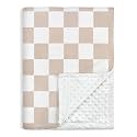 Checkered Minky Baby Blanket 30 x 40 Inches for Boys Girls, Soft Plush Receiving Blanket with Dotted Back, Gift for Toddler Newborn Infant Christmas Birthday Baby Shower