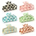 Checkered Multicolored Rectangle Y2K Hair Barrettes and Claw Clips - 6 Pcs Strong Hold Hair Accessories for Thin &amp; Thick Hair