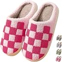 Checkered Slippers for Women and Men - Fuzzy House Slippers with Memory Foam, Comfy Plush Fluffy Indoor House Shoes, Cozy Warm Slip on Bedroom Slippers with Non-Slip Sole