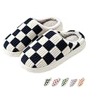 Checkered Slippers for Women and Men - Fuzzy House Slippers with Memory Foam, Comfy Plush Fluffy Indoor House Shoes, Cozy Warm Slip on Bedroom Slippers with Non-Slip Sole