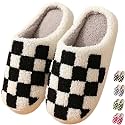 Checkered Slippers for Women and Men - Fuzzy House Slippers with Memory Foam, Comfy Plush Fluffy Indoor House Shoes, Cozy Warm Slip on Bedroom Slippers with Non-Slip Sole