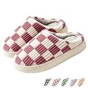 Checkered Slippers for Women and Men - Fuzzy House Slippers with Memory Foam, Comfy Plush Fluffy Indoor House Shoes, Cozy Warm Slip on Bedroom Slippers with Non-Slip Sole