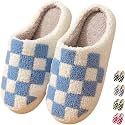 Checkered Slippers for Women and Men - Fuzzy House Slippers with Memory Foam, Comfy Plush Fluffy Indoor House Shoes, Cozy Warm Slip on Bedroom Slippers with Non-Slip Sole