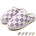 Checkered Slippers for Women and Men - Fuzzy House Slippers with Memory Foam, Comfy Plush Fluffy Indoor House Shoes, Cozy Warm Slip on Bedroom Slippers with Non-Slip Sole