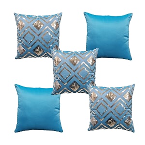Checks Blue Silver Sequin Cushion Covers Size
