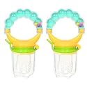 Pack of 2 Baby Fresh Fruit Vegetable Food Feeder Rattle Massaging Mesh Silicone Soothers Teether and Feeder (Design 7)