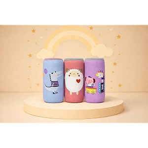 the cheeky kidzz soft plush stretchable baby feeding bottle covertote bagsleeve with easy to hold strap  cute animated overall print sheep-cro-zebra pack of 3