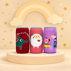 the cheeky kidzz soft reusable baby feeding bottle cover sleeve animal printed suitable for 120ml 150ml 220ml 240ml feeding slim neck milk feeder bottles pack of 3 ele-sheep-zebra