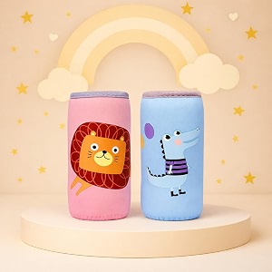 alya the cheeky kidzz soft reusable baby feeding bottle cover sleeve animal printed suitable for 120ml 150ml 220ml 240ml slim neck milk feeder bottles pack of 2 crocodile-lionassorted