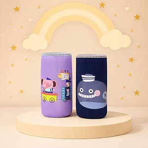 the cheeky kidzz stretchable soft reusable baby feeding bottle cover sleeve animal printed with holding strap suitable for 120ml 150ml 220ml 240ml feeding milkwater feeder bottlespack of 2 whale-zebra