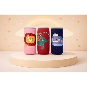 the cheeky kidzz stretchable soft reusable baby feeding bottle cover sleeve animal printed with holding strap suitable for 120ml 150ml 220ml 240ml feeding milkwater feeder bottlespack of 3 lion-whale-ele