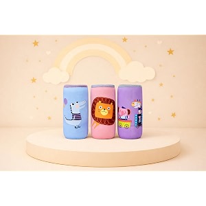 the cheeky kidzz stretchable soft reusable baby feeding bottle cover sleeve animal printed with holding strap suitable for 120ml 150ml 220ml 240ml feeding milkwater feeder bottles pack of 2