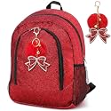 Cheer Backpack Bags with Bow Keychain,Glitter,Red,Large