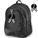 Cheer Backpack Bags with Bow Keychain,Glitter,Black,Large