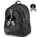 Cheer Backpack Bags with Bow Keychain,Glitter,Black,Small