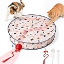 Cheerble Interactive Cat Toys 2 in 1, Automatic Moving Cat Ball with Tail & 7 Holes Play Mat, Hide and Seek Mouse Catching Game for Indoor Cats, Motion Activated Rechargeable Chirping Kitten Toys