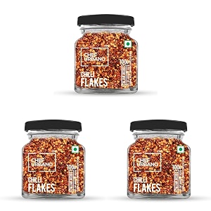 chef urbano chilli flakes 100 g  natural  dried red chilly  aromatic spicy dried pizzapasta seasoning  premium herbs and spices  glass bottle pack of 3