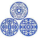 CHEFBEE 3PCS Heat Resistant Silicone Trivet Mats for Hot Dishes, Blue