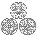 CHEFBEE 3PCS Heat Resistant Silicone Trivet Mats for Hot Dishes, Gray