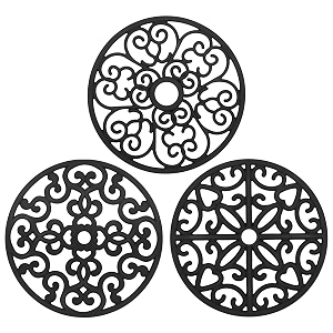chefbee 3pcs silicone trivet mat - trivets for hot dishes table countertop non-slip heat resistant modern kitchen trivets teapot trivet - flexible black trivet set