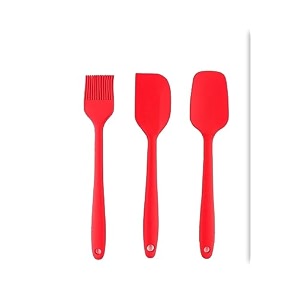 set of 3 small spatula small spoon amp brush non-stick silicon spatula set for cooking amp baking heat-resistant red