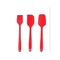 (Set of 3) Small Spatula, Small Spoon & Brush, Non-Stick Silicon Spatula Set for Cooking & Baking, Heat-Resistant (Red)
