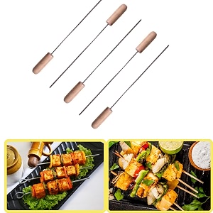 chefman stainless steel bbq skewers with wooden handles heavy duty reusable barbecue grill sticks for tandoor kabab seekh meat amp vegetable grilling rust resistant skewers set of 6