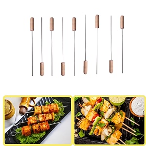 chefman bbq skewers with wooden handles for all types of grilling  heavy duty reusable barbecue skewers for outdoor grilling roasting and tandoor  ideal for meat vegetables kabobs 10
