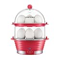 Chefman Electric Egg Cooker Boiler, Rapid Poacher, Food &amp; Vegetable Steamer, Quickly Makes Up To 12, Hard or Soft Boiled, Poaching and Omelet Trays Included, Ready Signal, BPA-Free, Red