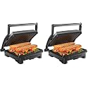 Chefman Panini Press Grill and Gourmet Sandwich Maker NonStick Coated Plates,Opens 180 Degrees to Fit Any Type or Size of Food,Stainless Steel Surface and Removable Drip Tray,4 Slice,Black,(Pack of 2)