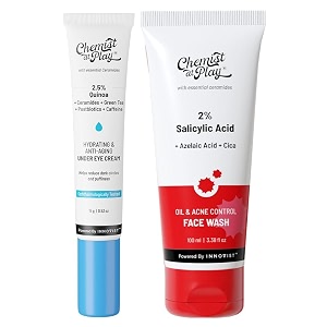 chemist at play under eye cream with 2 revital eye amp quinoa extract  reducing dark circles 15g  2 salicylic acid face wash for oily skin with niacinamide  prevents acne amp removes excess oil-100ml