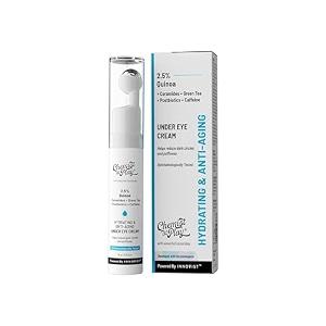 chemist at play under eye cream with 2 revital eye amp quinoa extract  for reducing dark circles puffiness wrinkles crows feet  lightweight hydrating  plant-based ceramides  100 vegan  cooling gel amp roller for men amp women  15 g