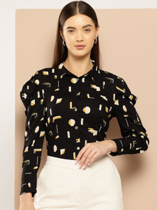 chemistry women printed casual black shirt