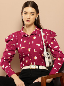 chemistry women printed casual maroon shirt